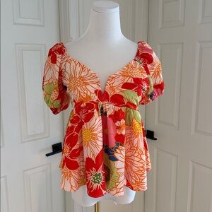 fab'rik Floral Red and Orange Blouse